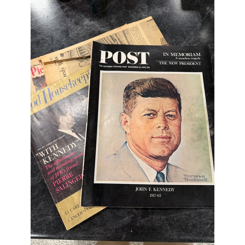 Vintage JFK Memorabilia Lot Saturday Evening Post Rockwell Good Housekeeping